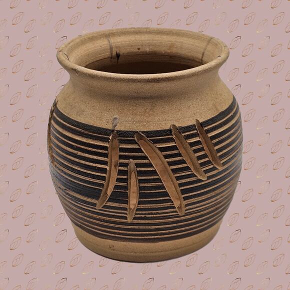 Unique Signed Pottery Planter with Cutout Design, Handcrafted Art Piece 5.5" - Picture 1 of 8